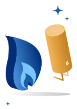 Warmwasserboiler und Gasflamme