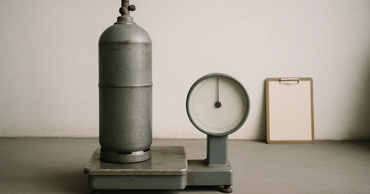 Gasflasche auf einer Waage in einer Werkstatt
