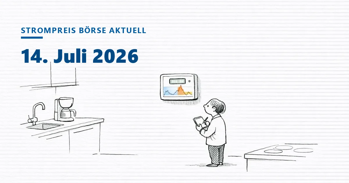 Strompreis Börse aktuell am 14. Juli 2026: ruhiger Tag mit 0,35 Euro pro kWh vor der Hitzewelle